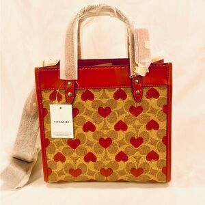COACH Coated Canvas Signature with Heart Print Canvas Field Tote 22